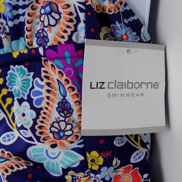 Liz Claiborne One piece Swimsuit Size 12 Paisley Print Blue Multi color - Picture 3 of 7